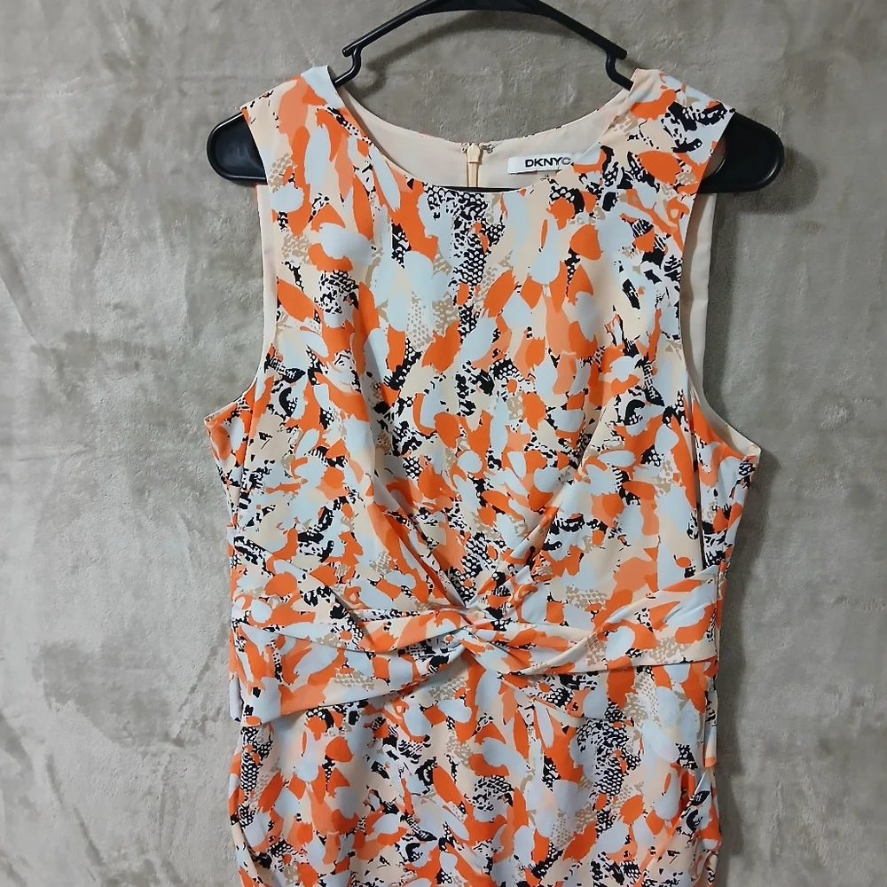 DKNYC Orange and Black Patterned Midi Dress Size 14 - Picture 3 of 16